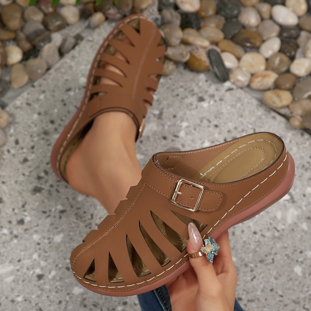Damen Slipper‑Sandalen mit geschlossener Zehenkappe, Cut‑Out‑Design und verstellbarer Schnalle Drune