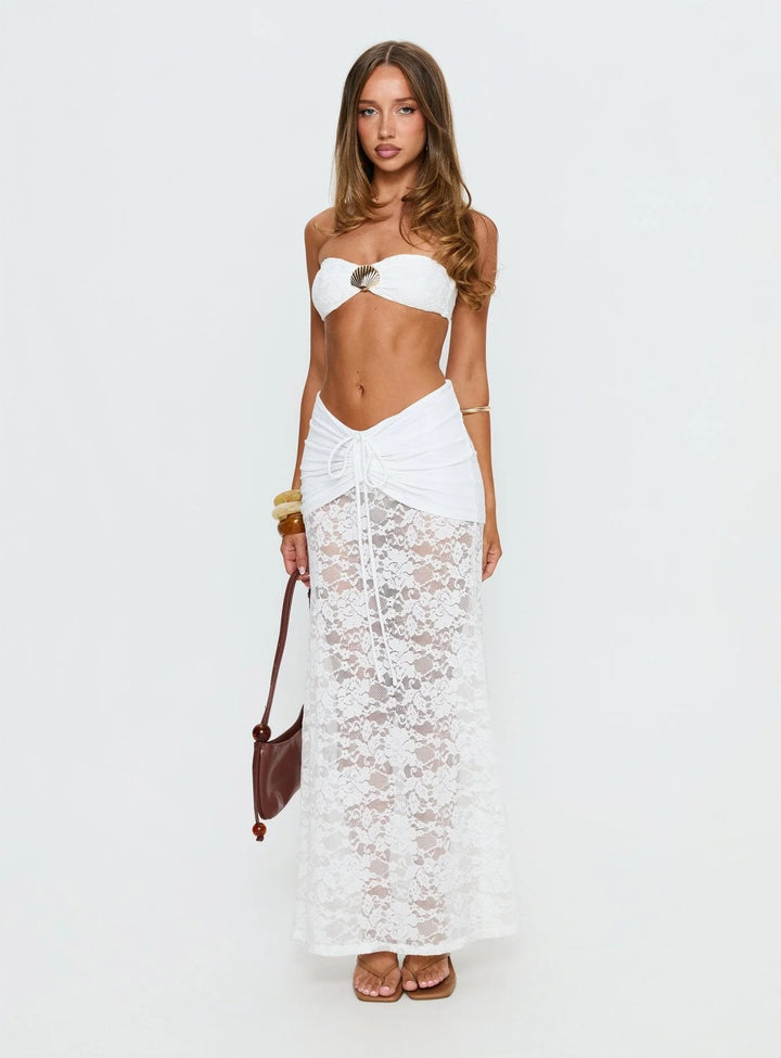 Damen Strandkleid mit raffinierten Spitzen-Detail und verstellbarem Bindedetail Drune