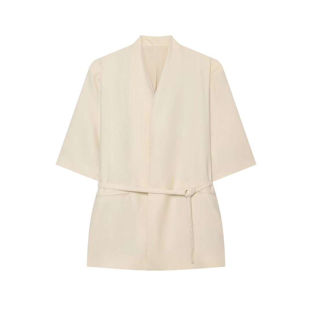 Damen Kimono-Minikleid mit Wickelgürtel und V-Ausschnitt Drune
