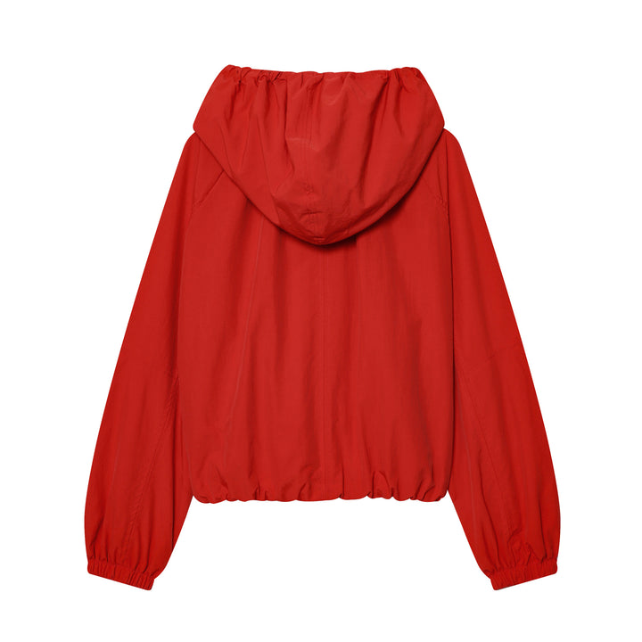 Damen nan kurzer Kapuzen-Windbreaker mit Tunnelzug, Reißverschluss und elastischem Saum Drune