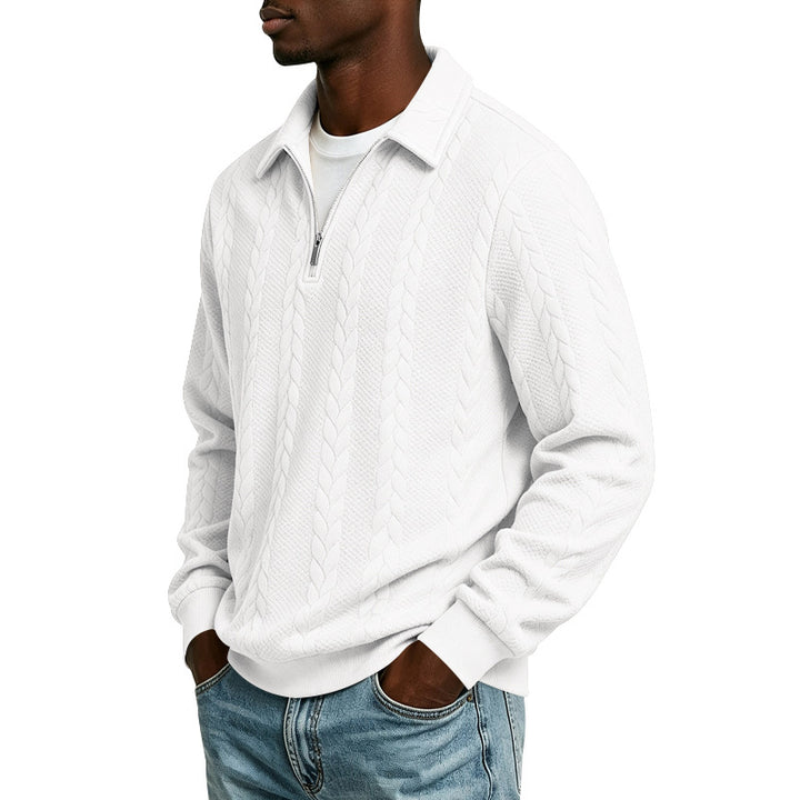 Herren Troyer-Strickpullover mit halbem Reißverschluss und Zopfmuster Drune