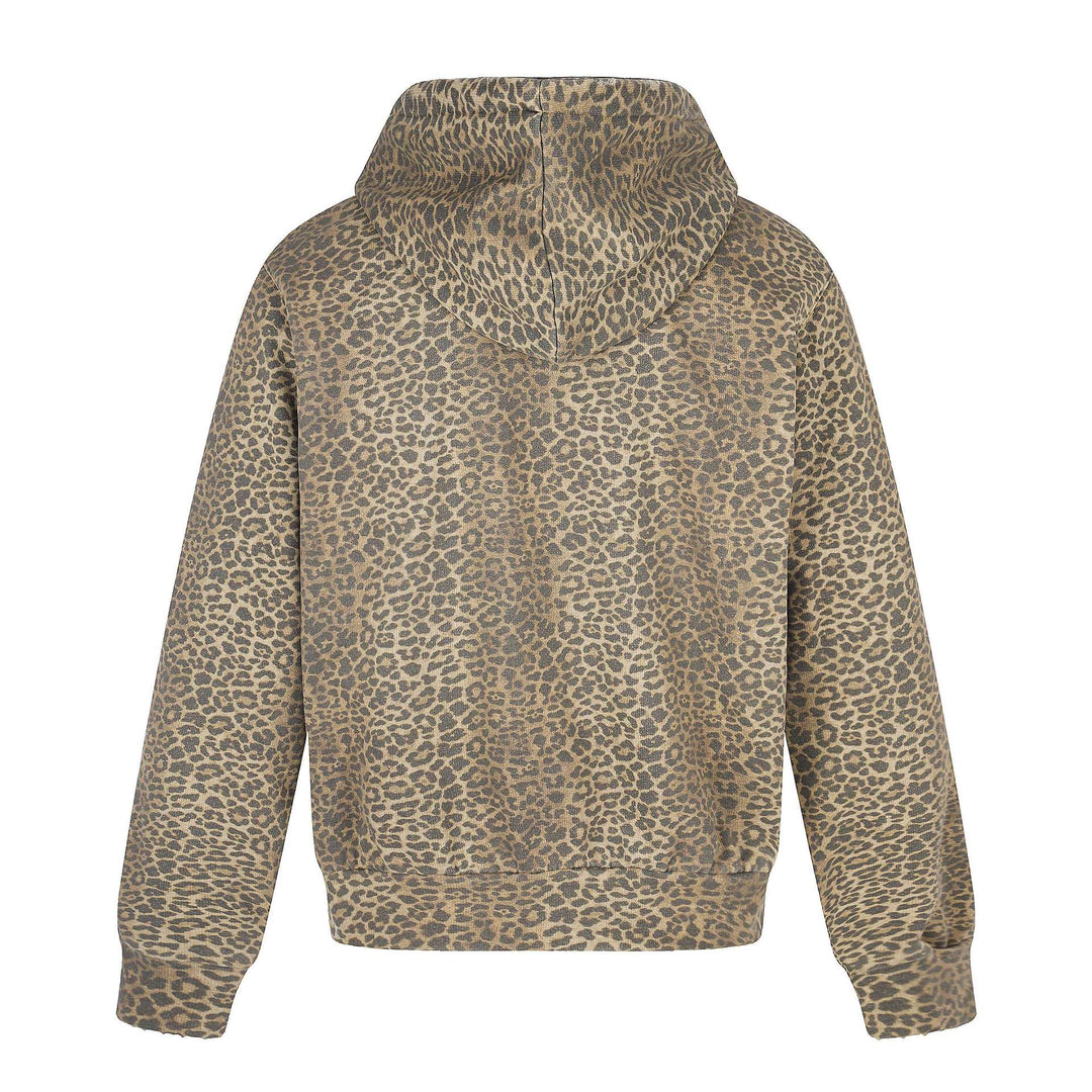 Damen Kapuzenjacke im Boxy‑Cut mit Leo‑Print und distressed Stickerei Drune