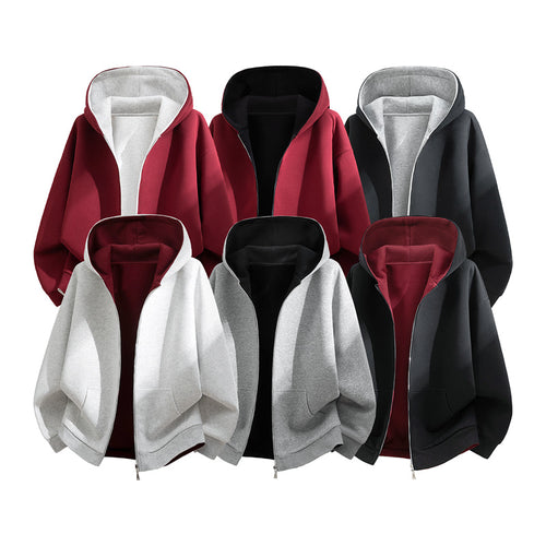Unisex Oversize Zip-Hoodie mit zweifarbigem Innenfutter, Boxy-Schnitt & Zwei-Wege-Reißverschluss Drune