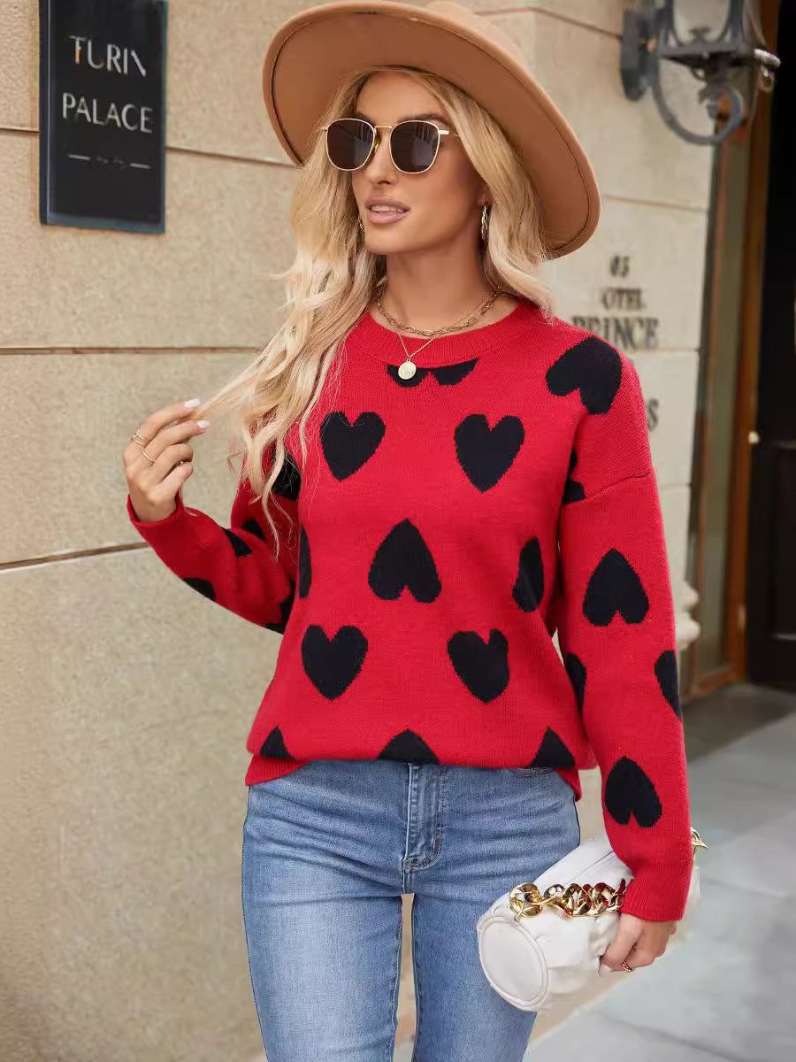 Damen lässiger Pullover mit Herzmotiv und weitem Schnitt Drune