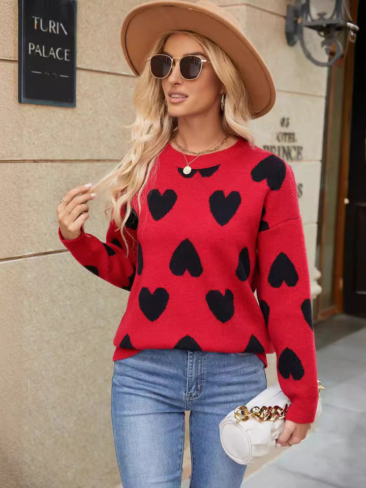 Damen lässiger Pullover mit Herzmotiv und weitem Schnitt Drune