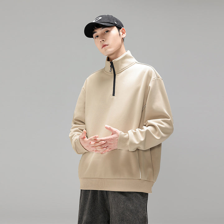 Herren Halfzip-Sweatshirt mit Stehkragen, reflektierenden Kedernähten und geripptem Saum Drune