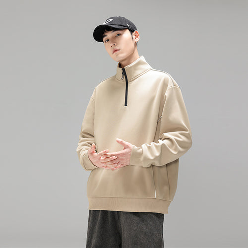 Herren Halfzip-Sweatshirt mit Stehkragen, reflektierenden Kedernähten und geripptem Saum Drune