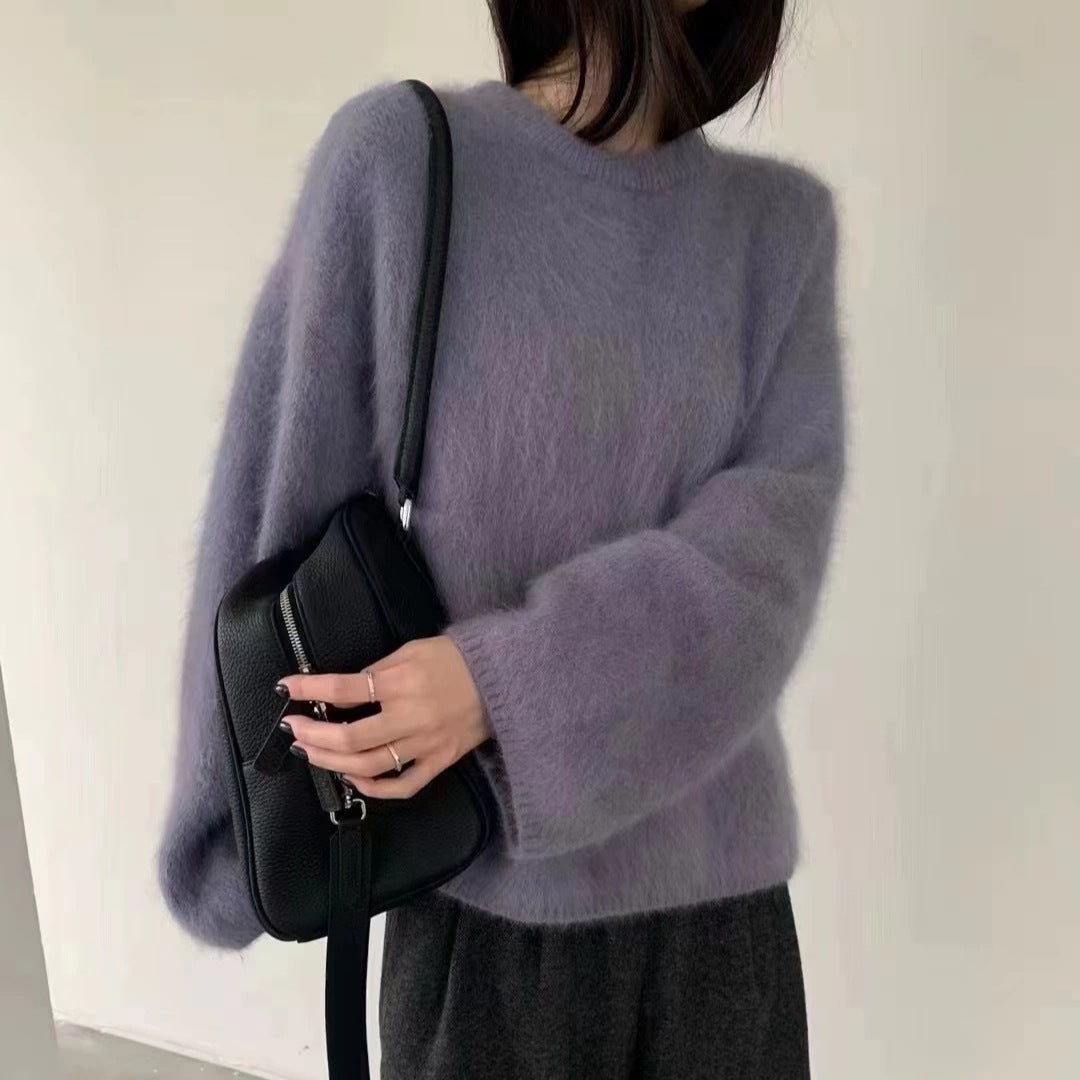 Damen Flauschiger Pullover mit überschnittenen Schultern und weitem Schnitt Drune