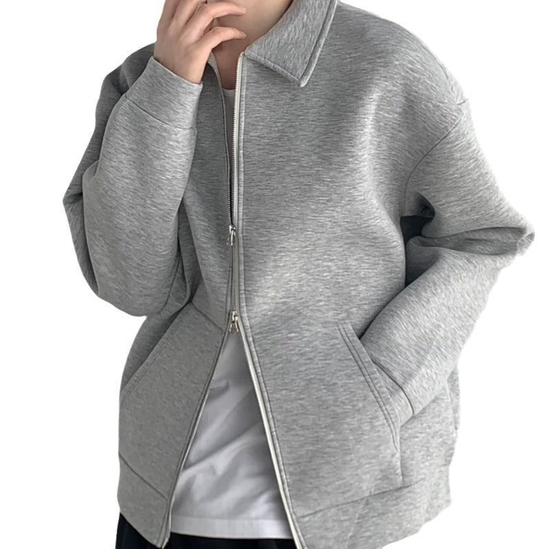 Herren Reißverschluss-Sweatjacke mit Hemdkragen und Oversize-Schnitt Drune
