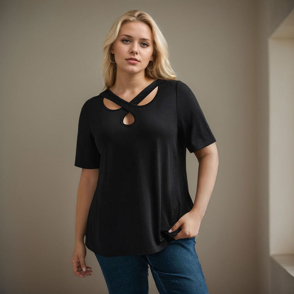 Damen Kurzarmshirt mit Kreuz-Ausschnitt Drune