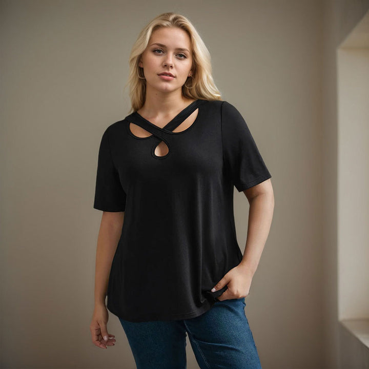Damen Kurzarmshirt mit Kreuz-Ausschnitt Drune