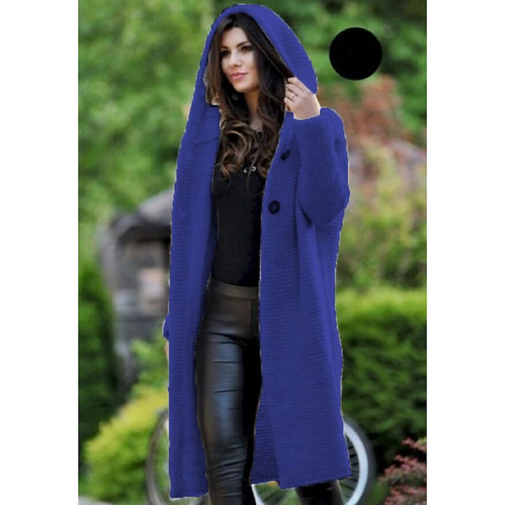 Damen Kapuzen-Strickmantel mit Oversize-Schnitt und Knopfleiste Drune