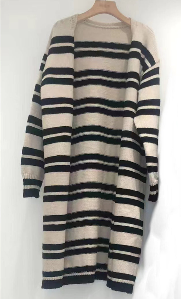 Damen Länger gestrickter Cardigan mit modernen Streifendetails Drune