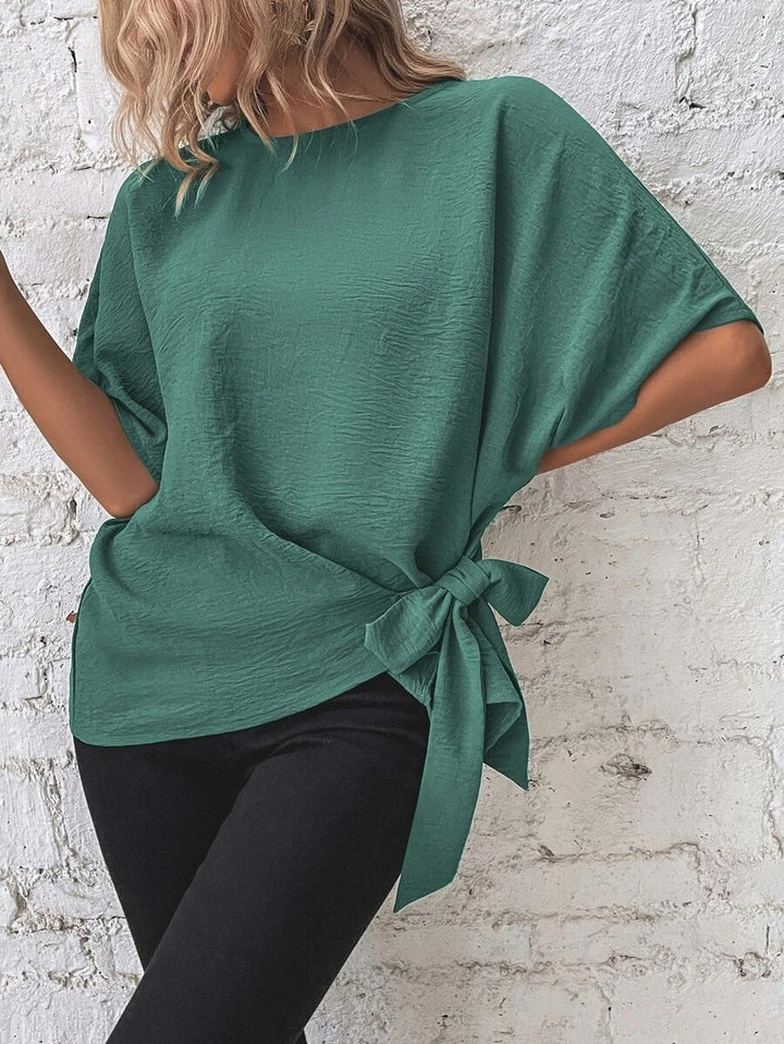 Damen Oversize-Bluse mit Seitenschleife und Fledermausärmeln Drune