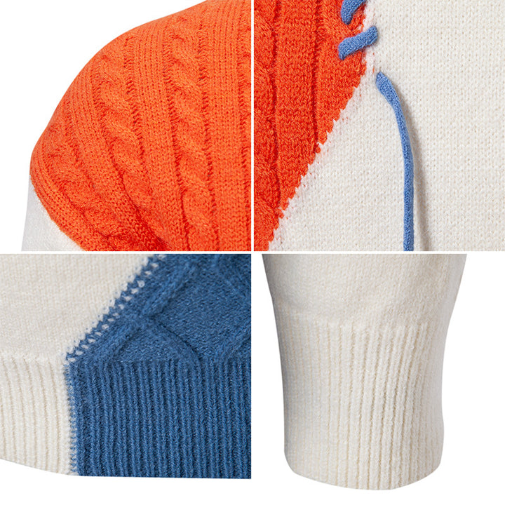 Herren modischer Strickpullover mit kreativen Zopf- und Farbblockdesign Drune