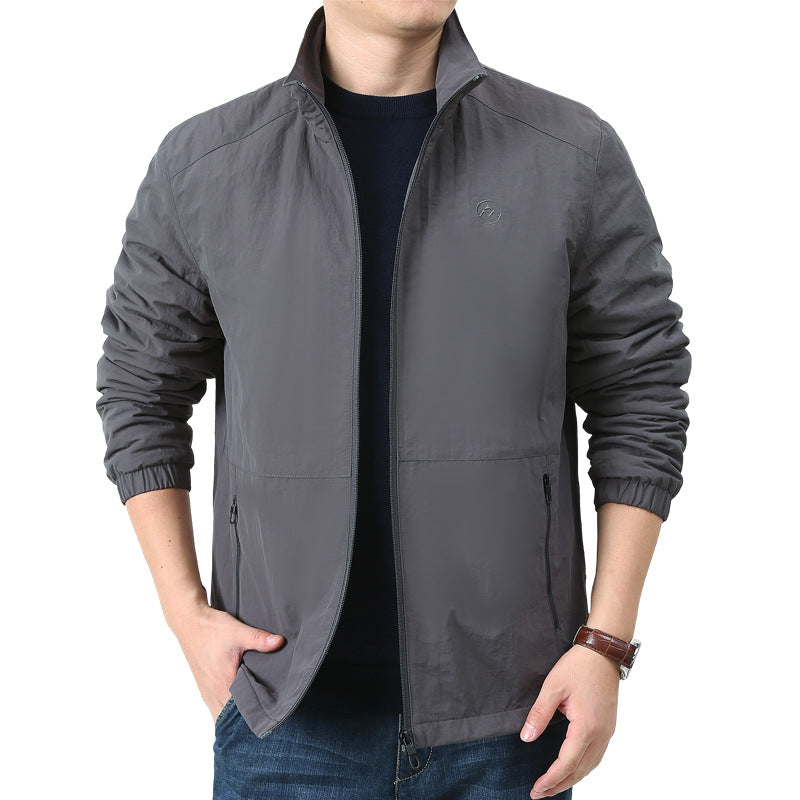 Herren Leichte Windjacke mit Stehkragen, Zwei Reißverschlusstaschen und elastischen Bündchen Drune