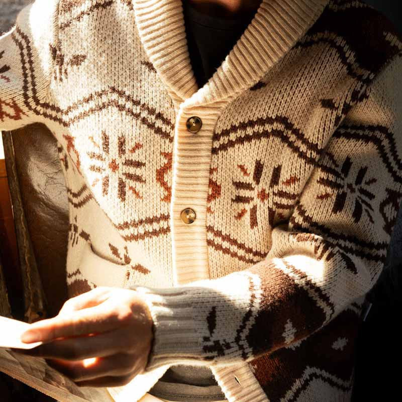 Herren Gemusterte Strickjacke im Nordic-Look mit Schalkragen und aufgesetzten Taschen Drune