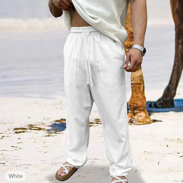 Herren lässige Leinen-Joggerhose mit elastischem Tunnelzug, aufgesetzten Taschen und konischer Silhouette Drune