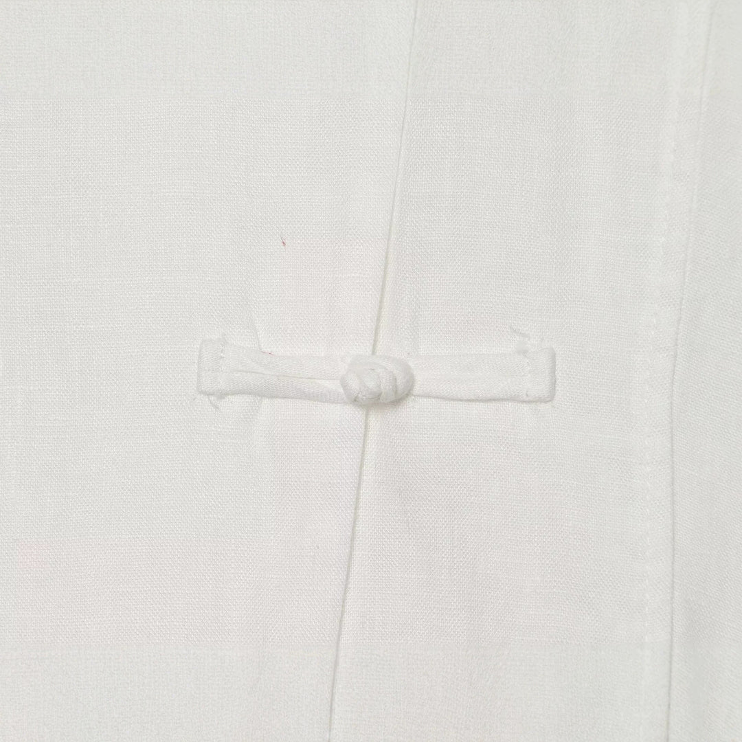 Damen Oversize Leinenbluse mit Stehkragen und chinesischen Knotenknöpfen Drune
