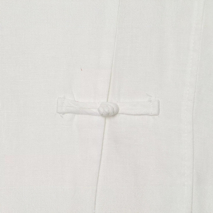 Damen Oversize Leinenbluse mit Stehkragen und chinesischen Knotenknöpfen Drune