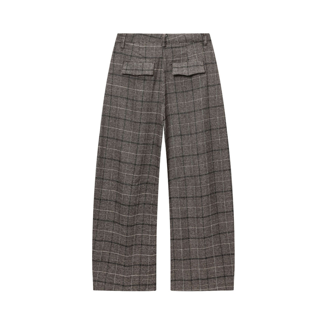 Damen nan Glencheck-Hose mit hoher Taille, weitem Bein, Bügelfalte und verdeckter Frontleiste Drune