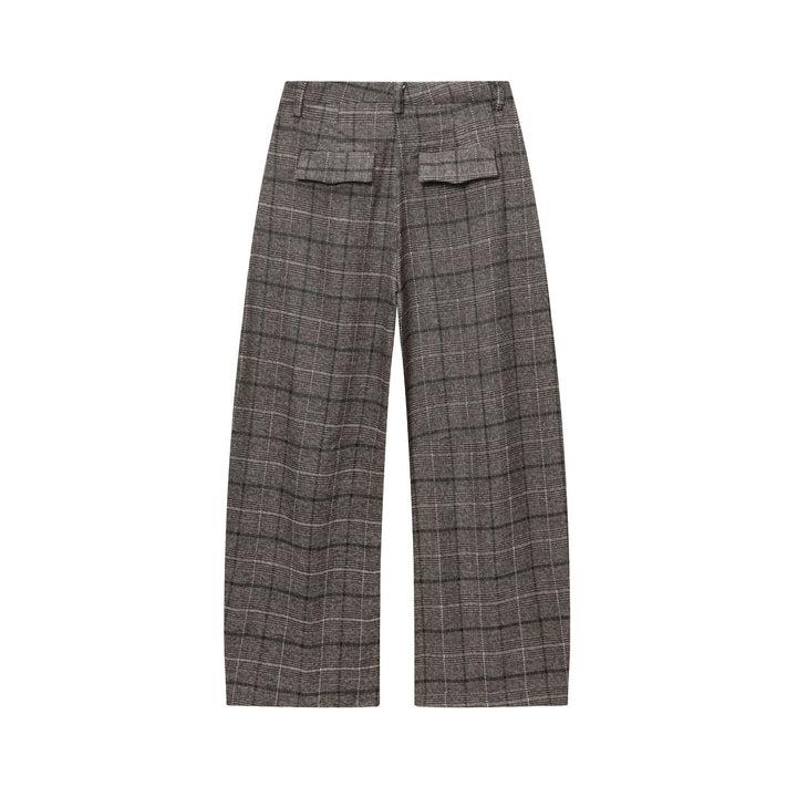 Damen nan Glencheck-Hose mit hoher Taille, weitem Bein, Bügelfalte und verdeckter Frontleiste Drune