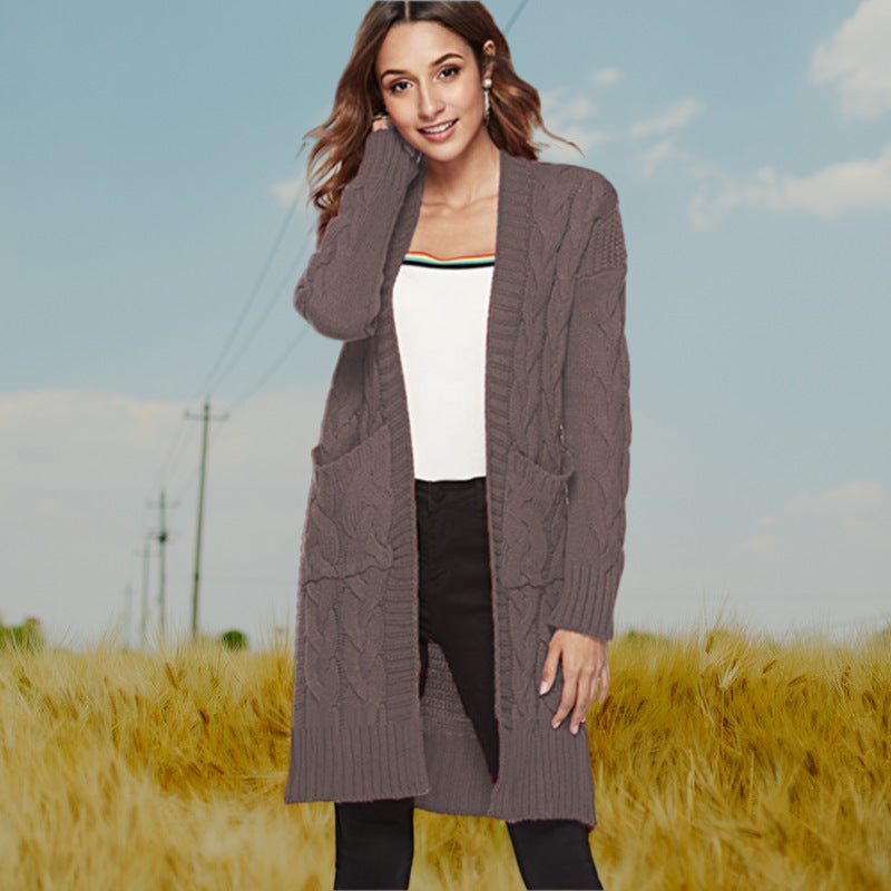 Damen Grobstrick Cardigan mit elegantem Zopfdesign und praktischen Taschen Drune