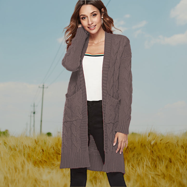 Damen Grobstrick Cardigan mit elegantem Zopfdesign und praktischen Taschen Drune