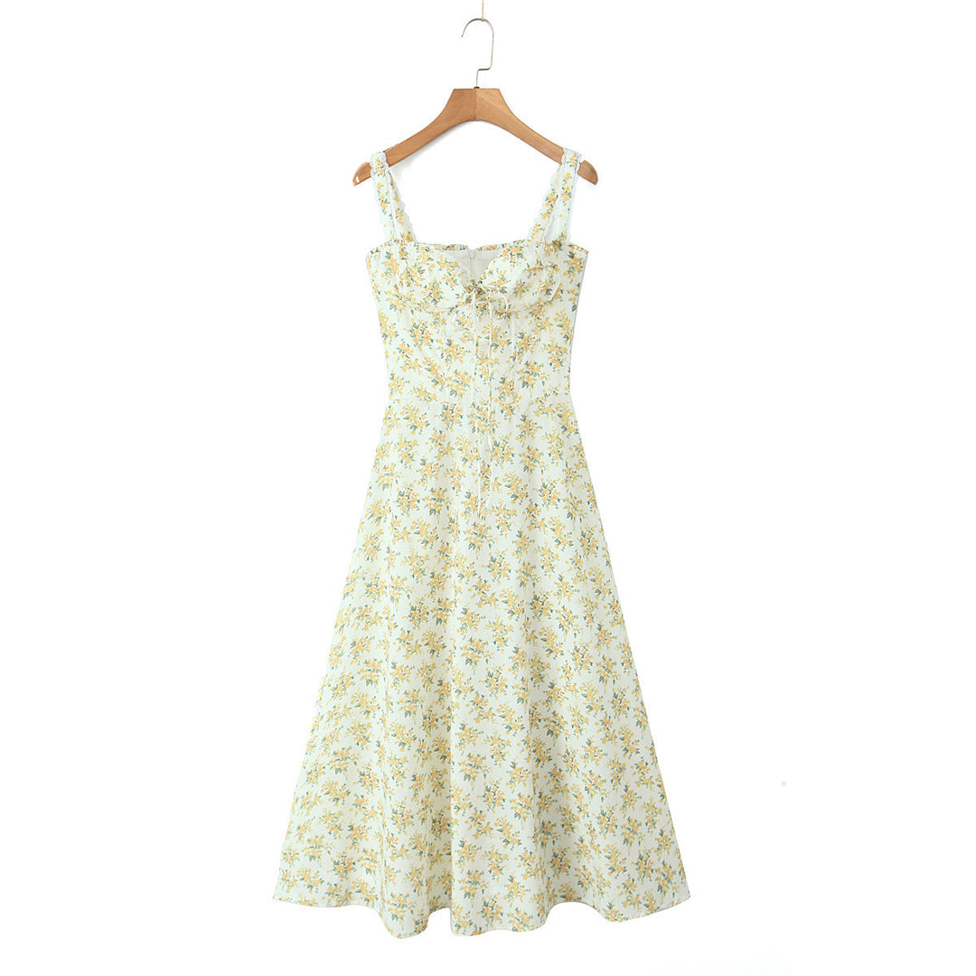 Damen Sommerliches A-Linien Kleid mit floralen Akzenten Drune