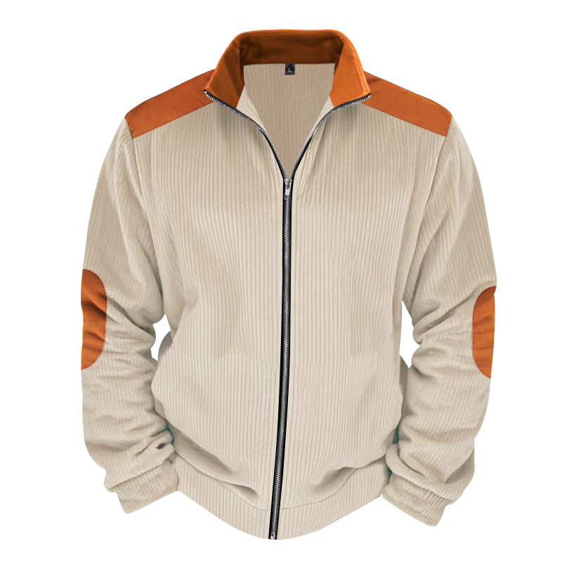 Herren Sportliche Zip-Jacke mit Rippenstruktur und Kontrastärmel Drune
