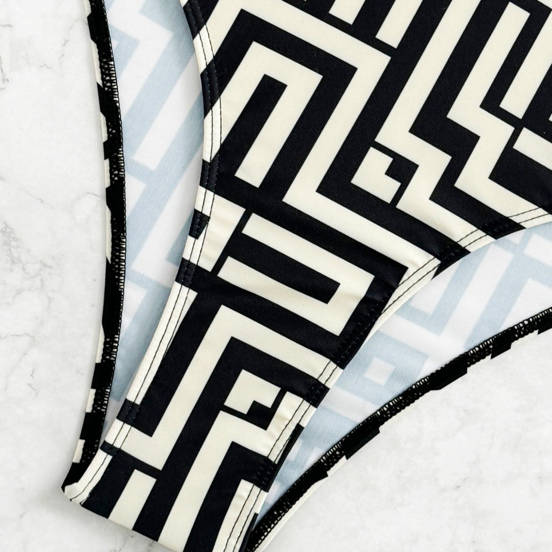 Damen Einteiliger Badeanzug mit geometrischem Muster Drune