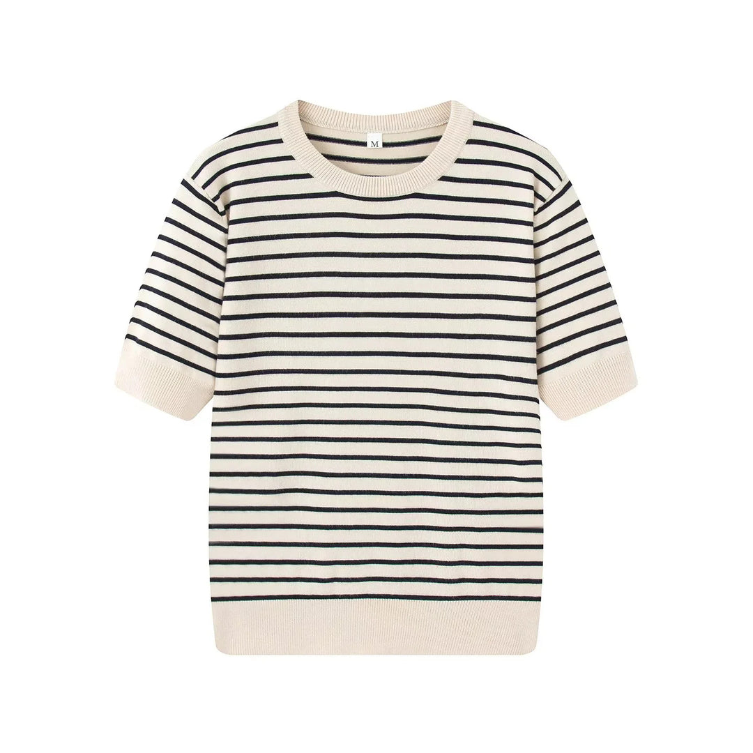 Damen nan gestreifte Feinstrick-Cardigan mit Rundhalsausschnitt und durchgehender Knopfleiste Drune