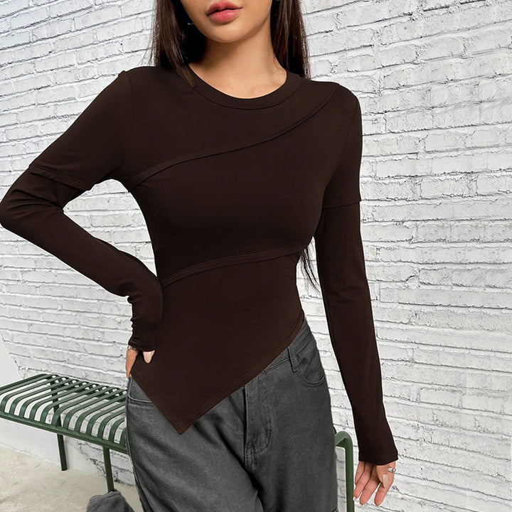 Damen figurbetontes Langarmshirt mit asymmetrischem Design und modischem Schnitt Drune