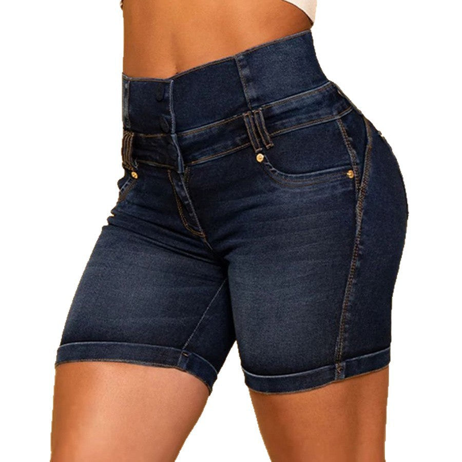 Damen Hochtaillierte Denim-Shorts mit figurformendem Design Drune