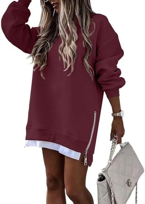 Damen Oversized Kapuzenpullover Kleid mit verdecktem Reißverschluss Drune
