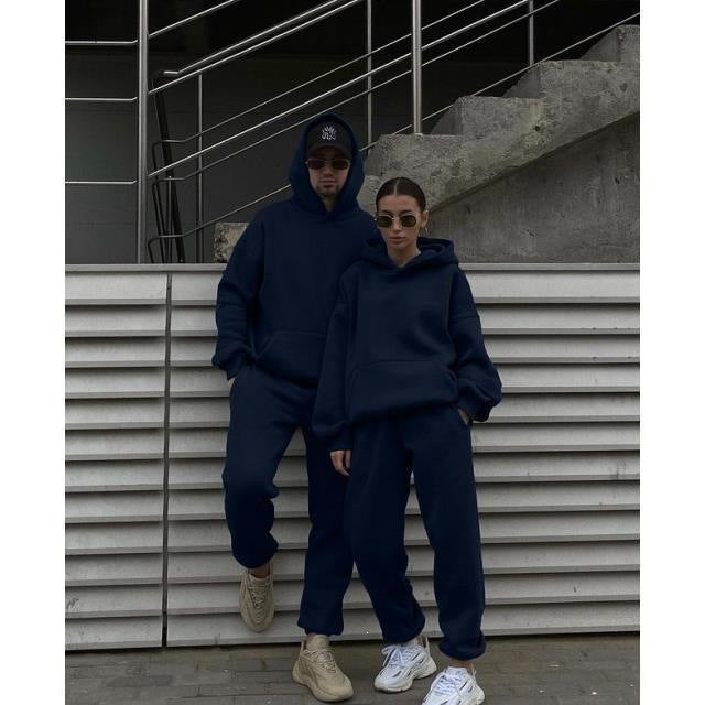 Unisex Oversize-Kapuzenpullover mit Kängurutasche und weiter Jogginghose aus French Terry Drune