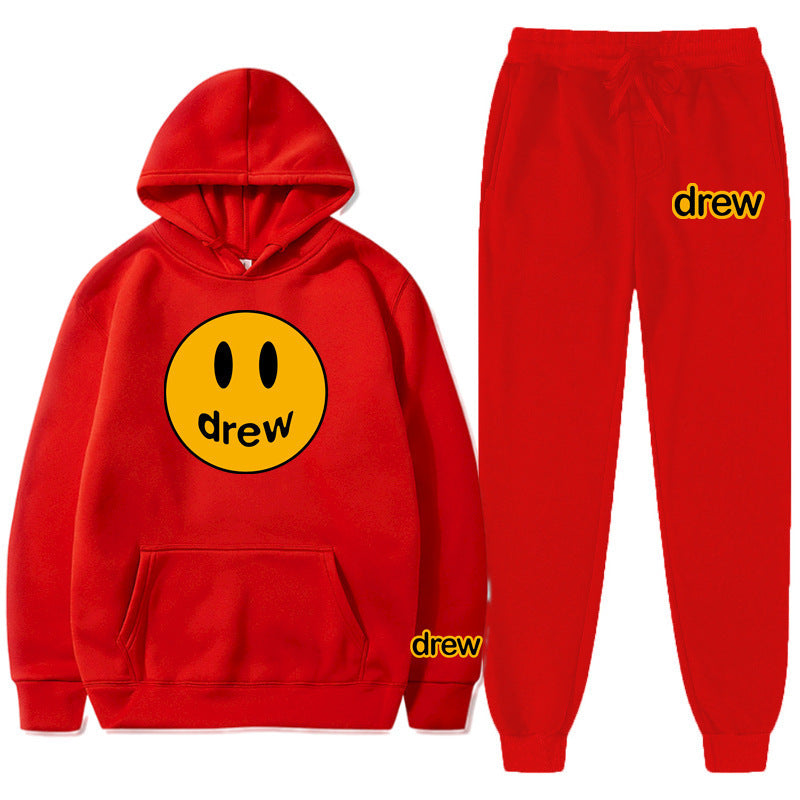 Unisex nan zweiteiliges Lounge-Set aus French-Terry mit Smiley-Print Kapuzenpullover und tapered Jogginghose Drune