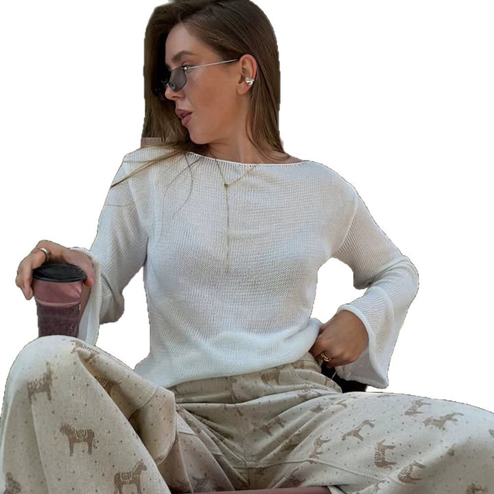 Damen Grobstrick-Pullover mit weitem U-Boot-Ausschnitt & extraweiten Trompetenärmeln Drune