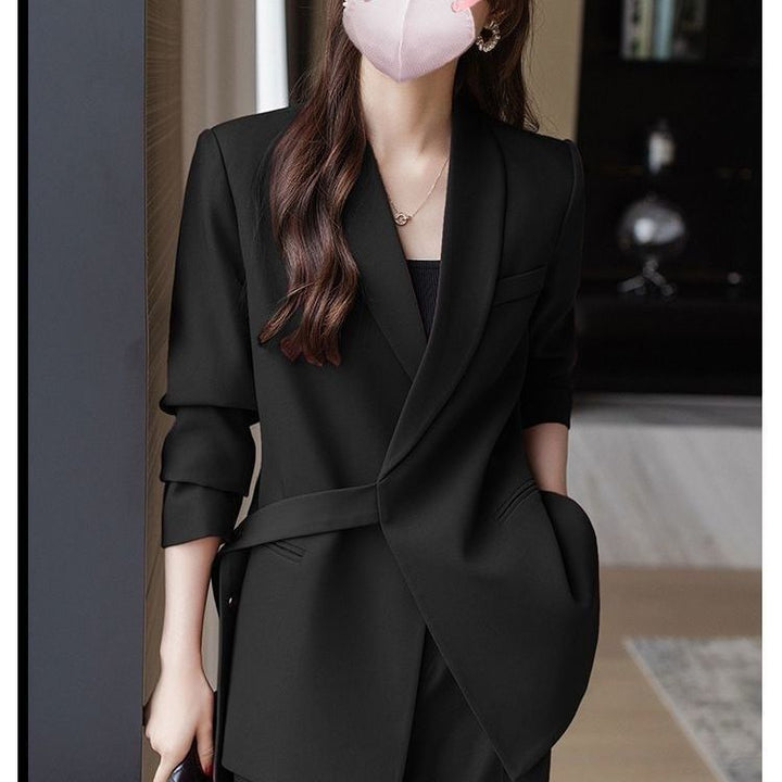 Damen moderner Blazer mit asymmetrischem Schnitt und Taillengürtel Drune