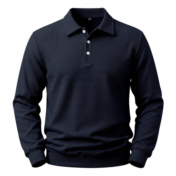 Herren Langarm-Poloshirt mit Waffelstruktur und Baumwollmix Drune