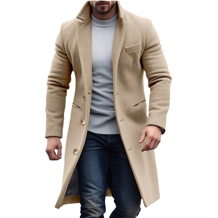 Herren knielanger klassischer Mantel mit gefütterter Innenlage und eleganter Knopfleiste Drune