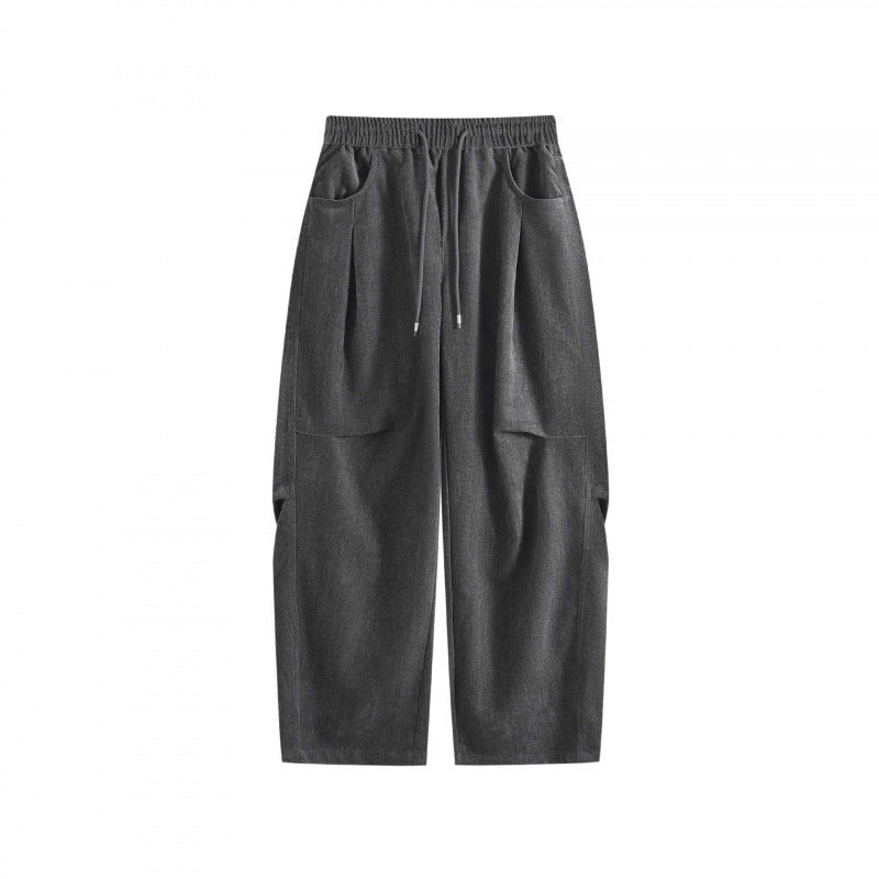 Damen Weite High‑Waist-Hose mit Tunnelzug und großen aufgesetzten Taschen Drune