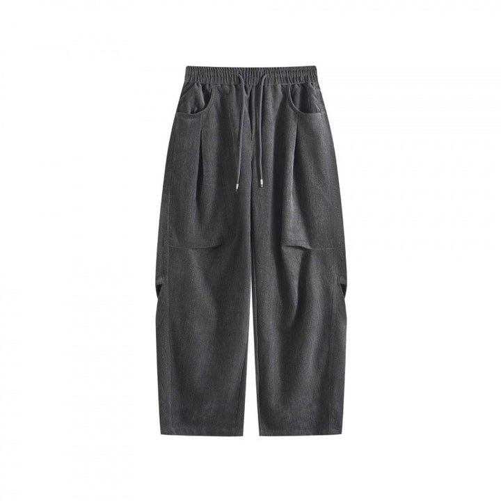 Damen Weite High‑Waist-Hose mit Tunnelzug und großen aufgesetzten Taschen Drune