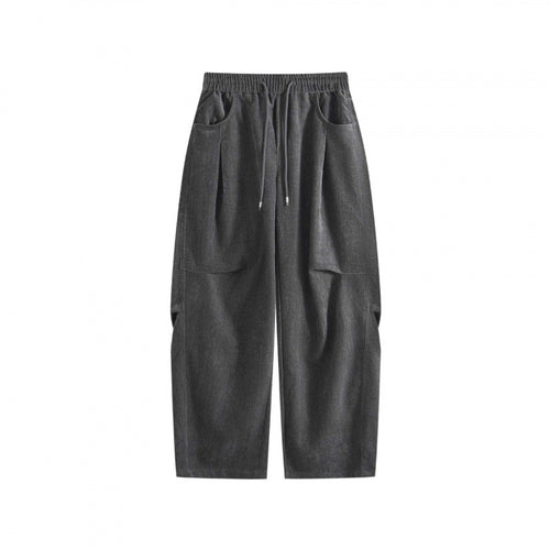Damen Weite High‑Waist-Hose mit Tunnelzug und großen aufgesetzten Taschen Drune