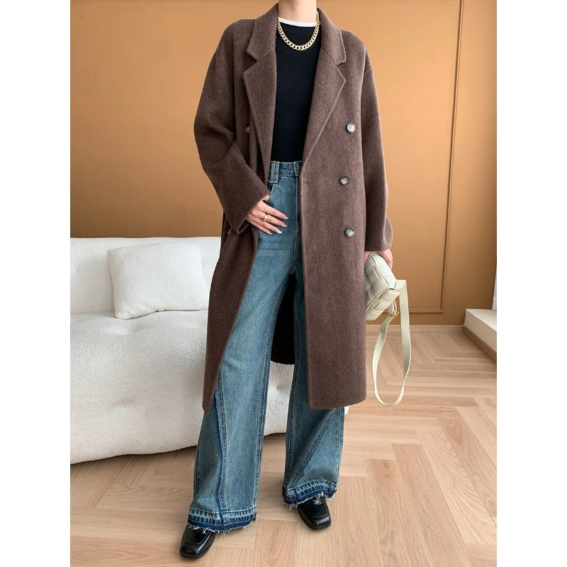 Damen eleganter Wollmantel mit doppelt-knopf Detail und weitem Schnitt Drune