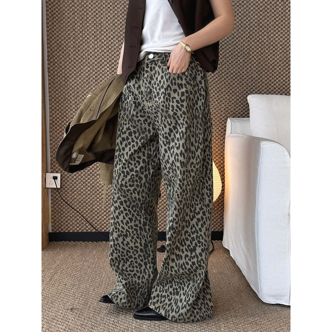 Damen Weite High‑Waist Palazzohose im Leoprint mit Relaxed‑Fit und hohem Bund Drune