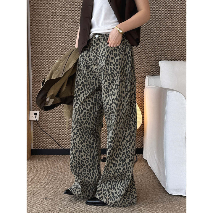 Damen Weite High‑Waist Palazzohose im Leoprint mit Relaxed‑Fit und hohem Bund Drune