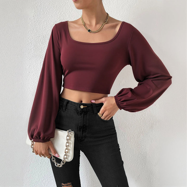 Damen formgebendes Cropped-Top mit quadratischem Ausschnitt und Ballonärmeln Drune