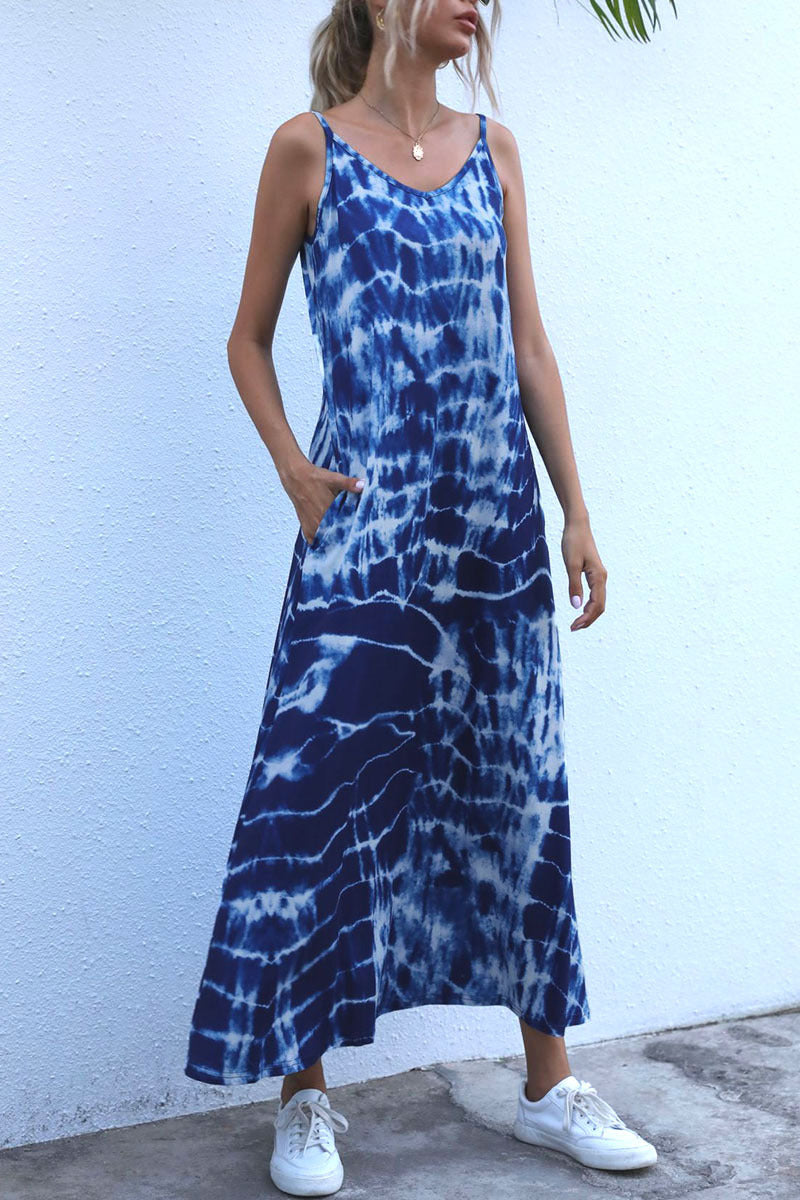 Damen Langes Sommerkleid aus elastischem Jersey mit asymmetrischem Schnitt und praktischen Taschen Drune