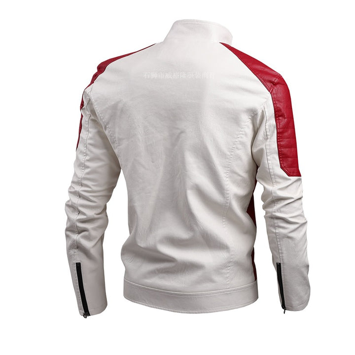 Herren modische Kunstlederjacke mit auffälligen Kontrastdetails Drune